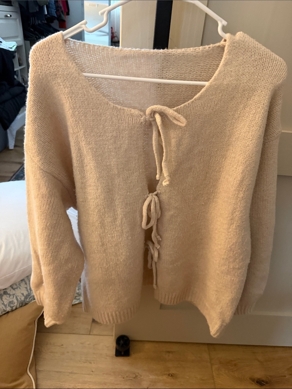 SHEIN Beige Tie-Front Knit Cardigan - Picture 2 of 3